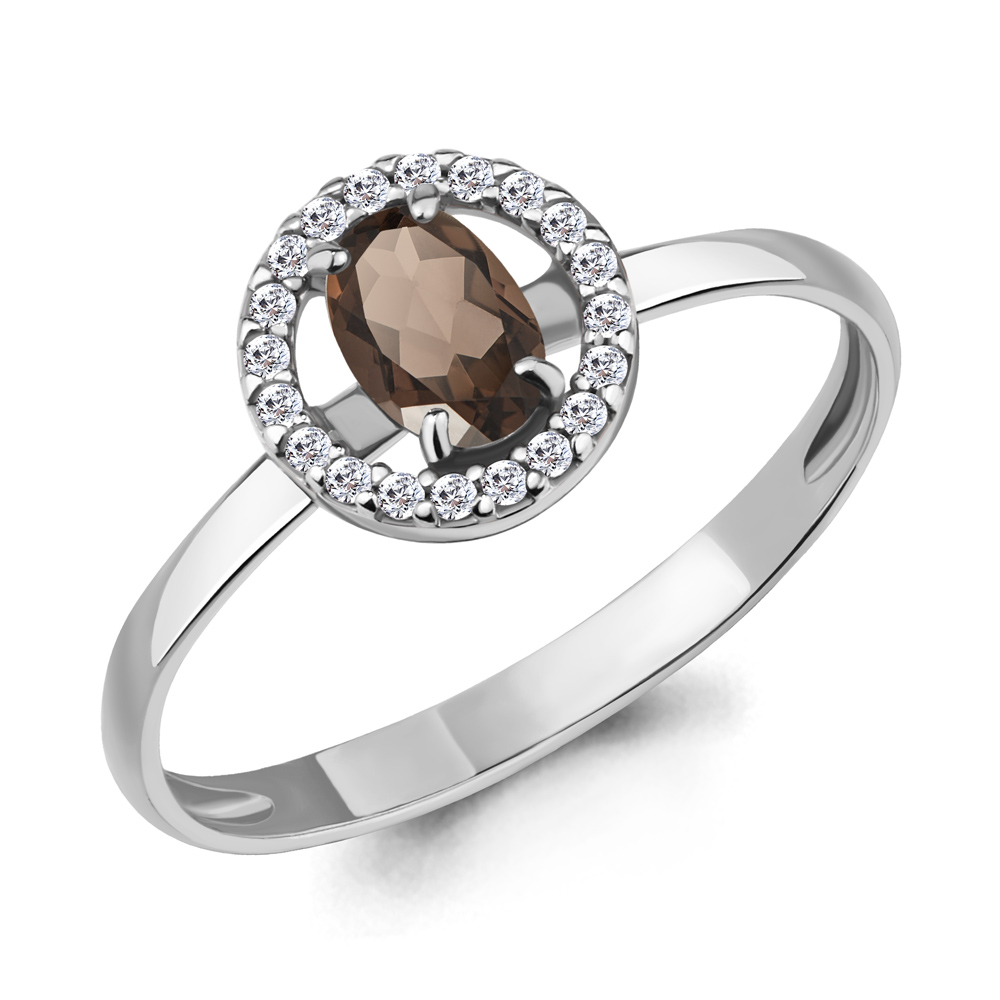 Серебряное кольцо AQUAMARINE с фианитом и кварцем