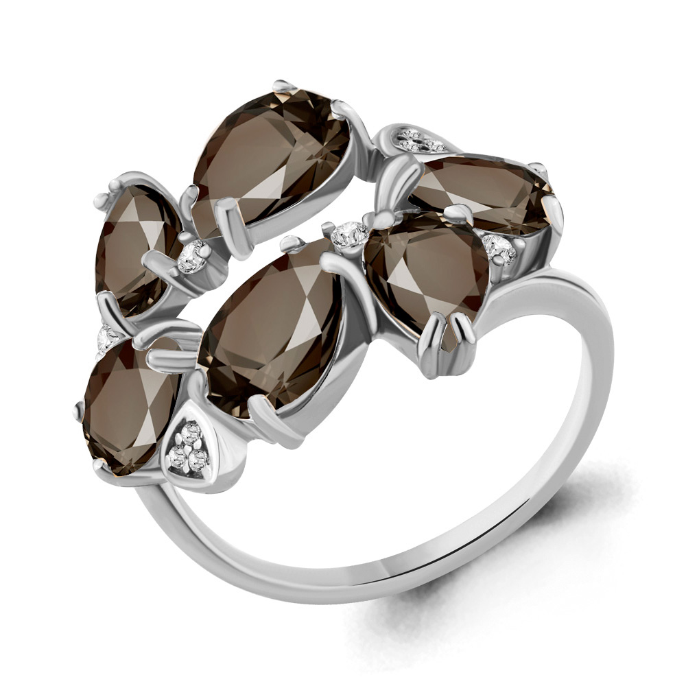Серебряное кольцо AQUAMARINE с фианитом и раухтопазом