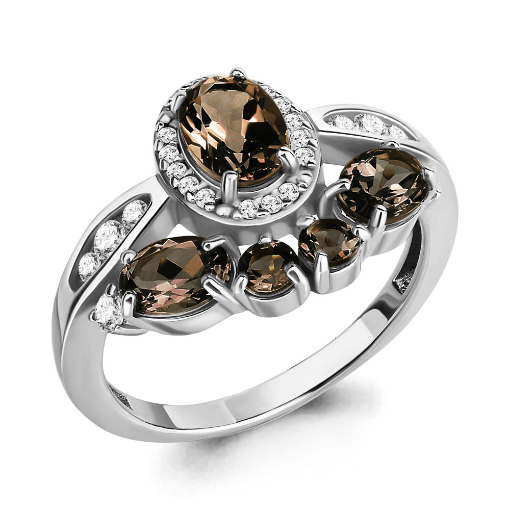 Серебряное кольцо AQUAMARINE с фианитом и раухтопазом
