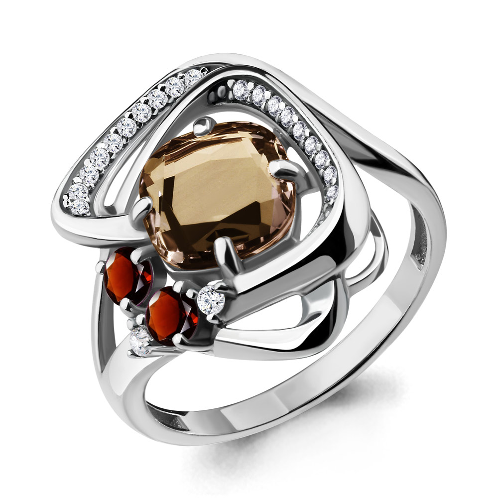 Серебряное кольцо AQUAMARINE с фианитом, гранатом, кварцем и миксом камней