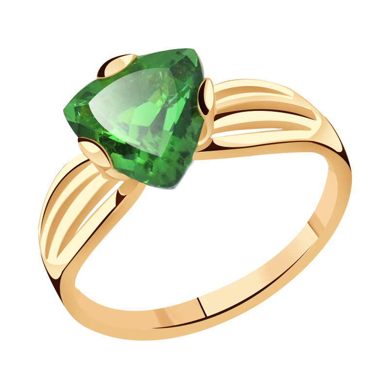 Золотое кольцо Гиалит с гидротермальным изумрудом