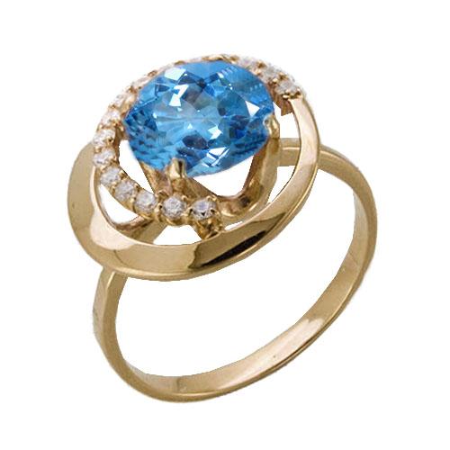 Золотое кольцо Гиалит с топазом и фианитом