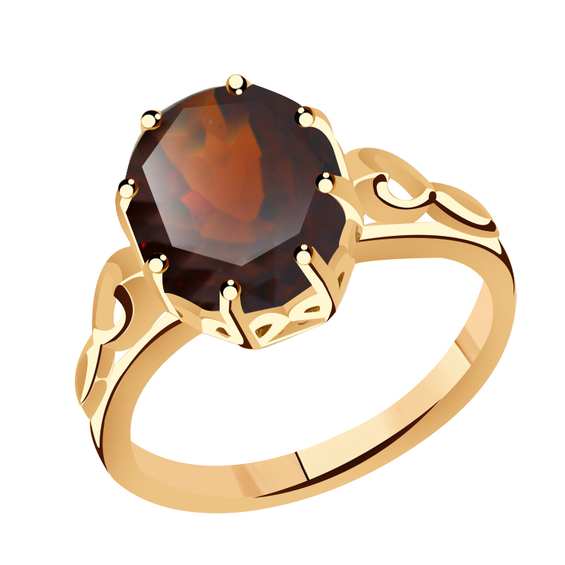 Золотое кольцо Гиалит с ситаллом цвета Гранат