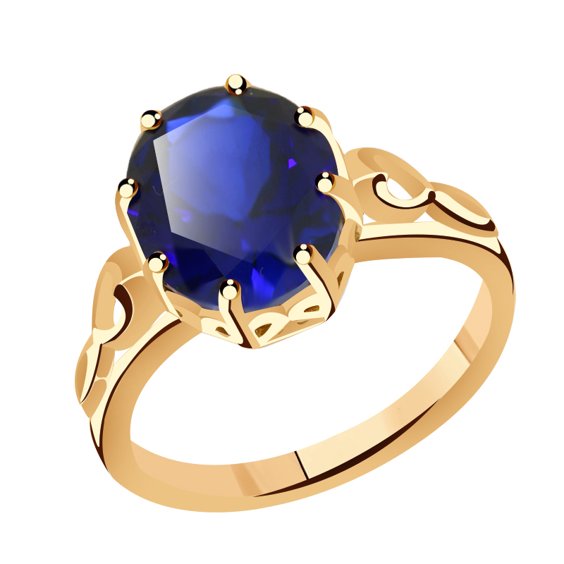 Золотое кольцо Гиалит с гидротермальным сапфиром