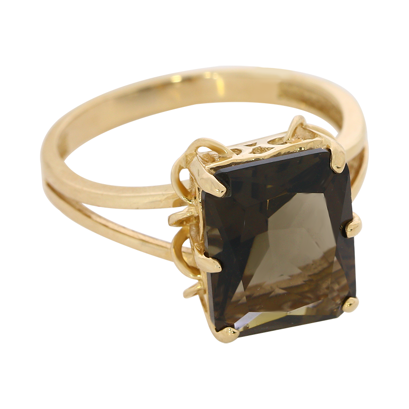 Золотое кольцо Гиалит с раухтопазом