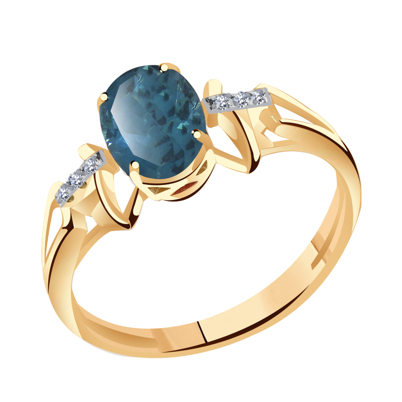 Золотое кольцо Гиалит с топазом и фианитом