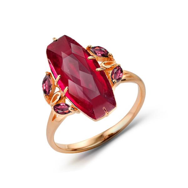 Золотое кольцо Гиалит с рубиновым корундом