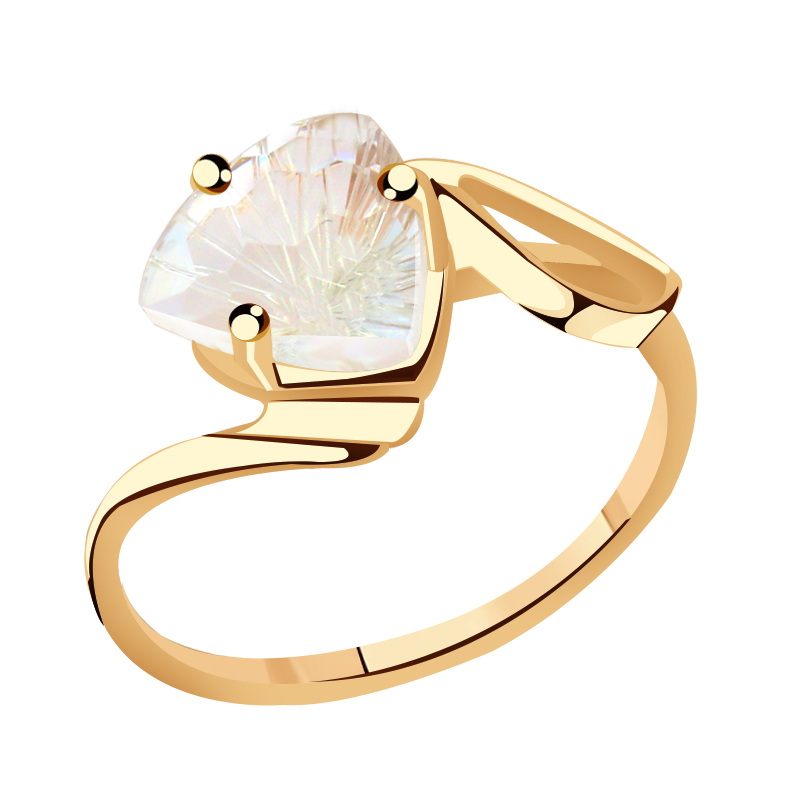 Золотое кольцо Гиалит с горным хрусталём