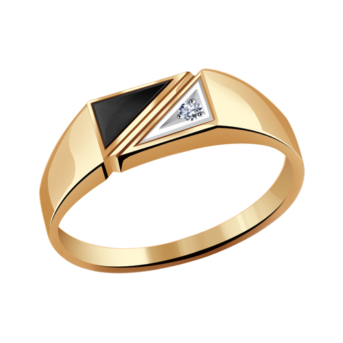 Золотое кольцо Александра с бриллиантом и ониксом