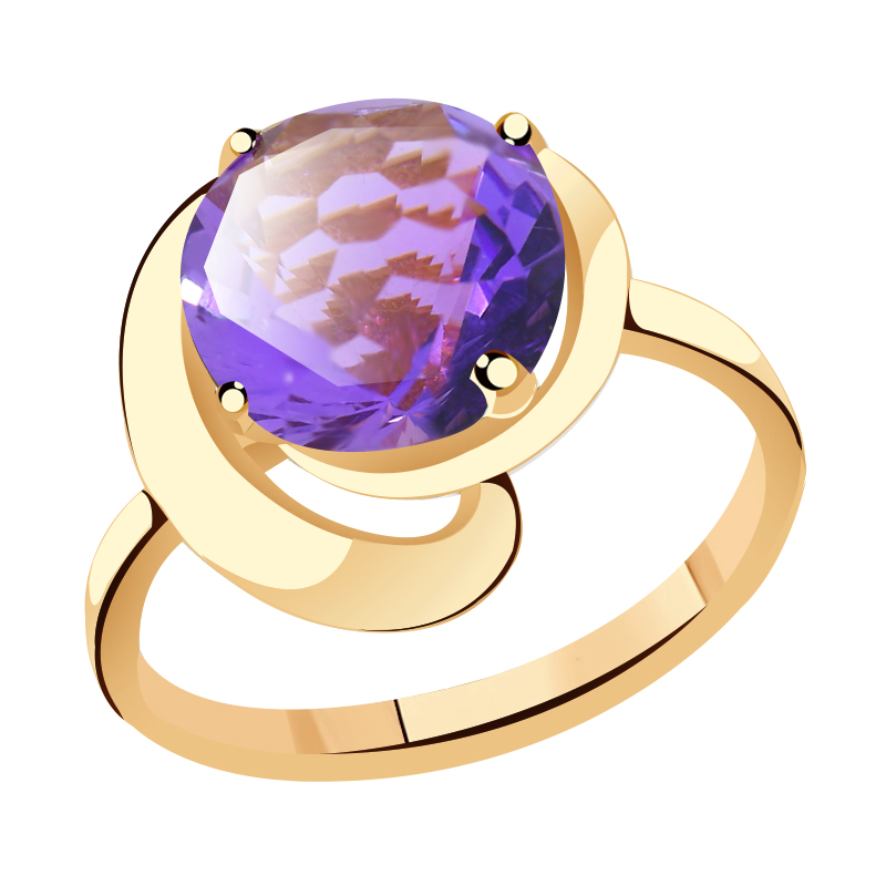 Золотое кольцо Гиалит с аметистом