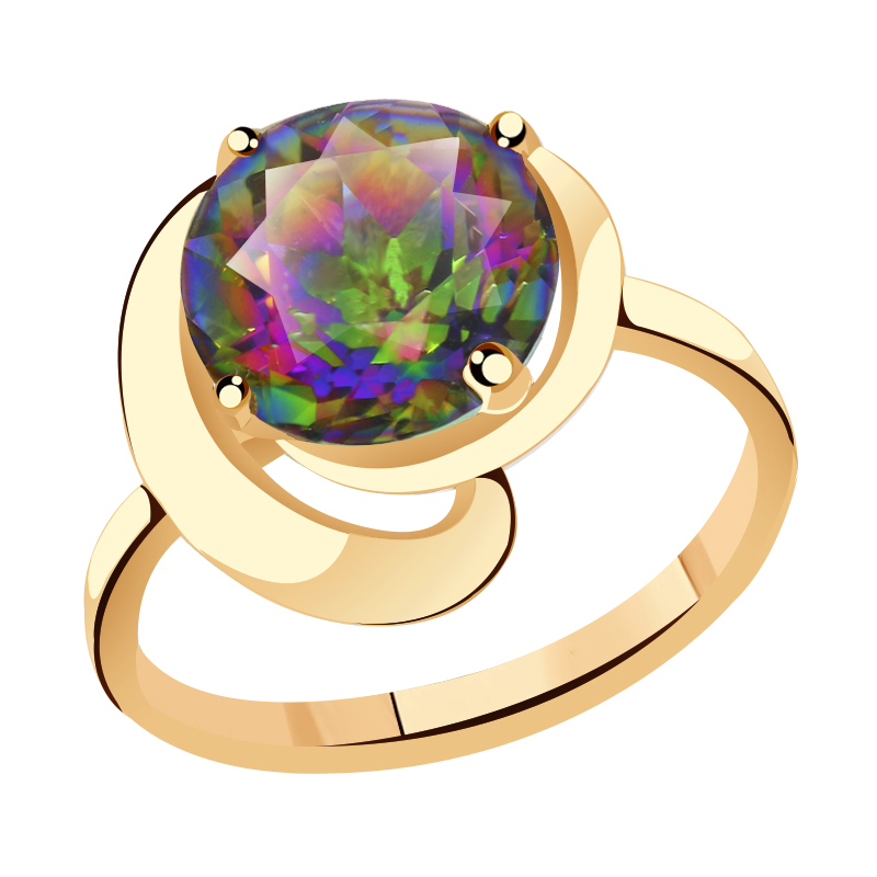 Золотое кольцо Гиалит с кварцем