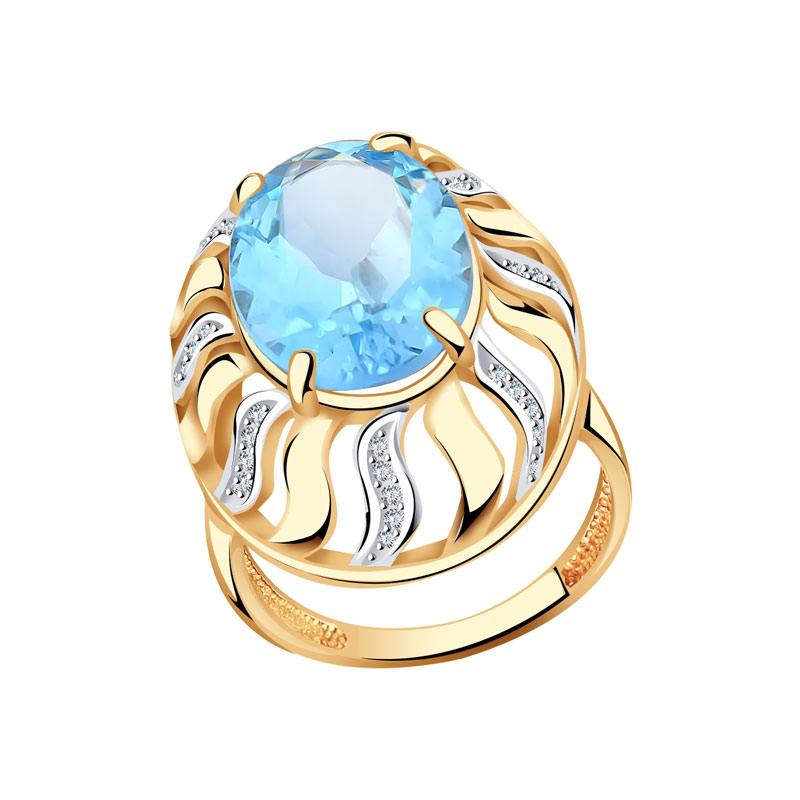 Золотое кольцо Красносельский ювелир с топазом и фианитом