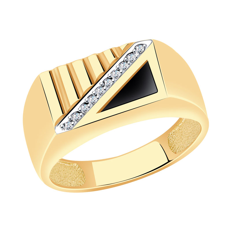 Золотое кольцо Красносельский ювелир с фианитом и ониксом