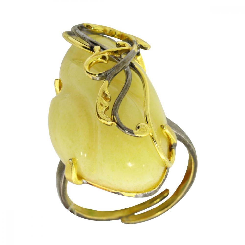 Кольцо из лимонного серебра Янтарная волна с янтарём