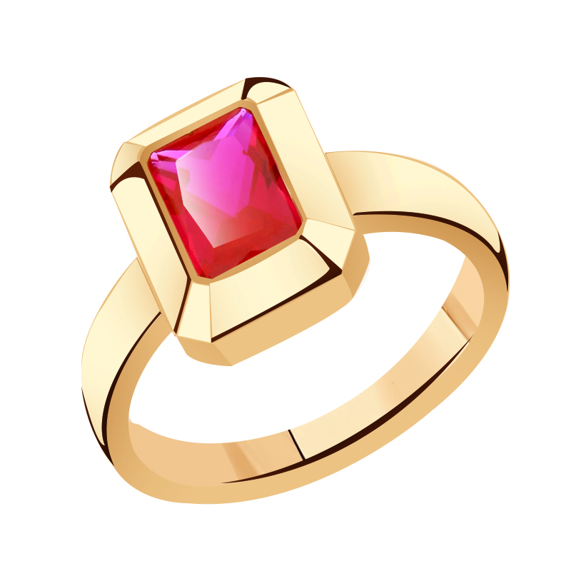 Золотое кольцо Гиалит с рубиновым корундом