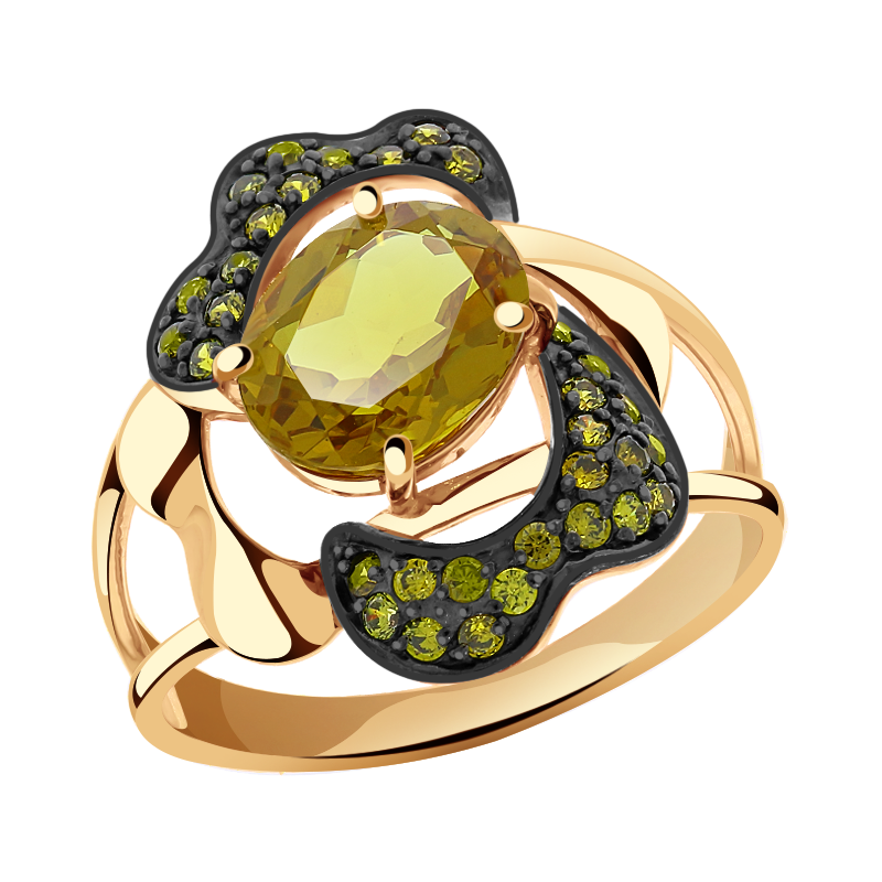 Золотое кольцо Александра с фианитом и султанитом