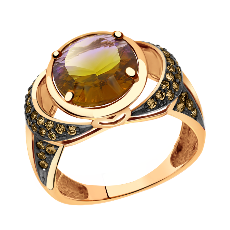 Золотое кольцо Александра с фианитом и аметрином