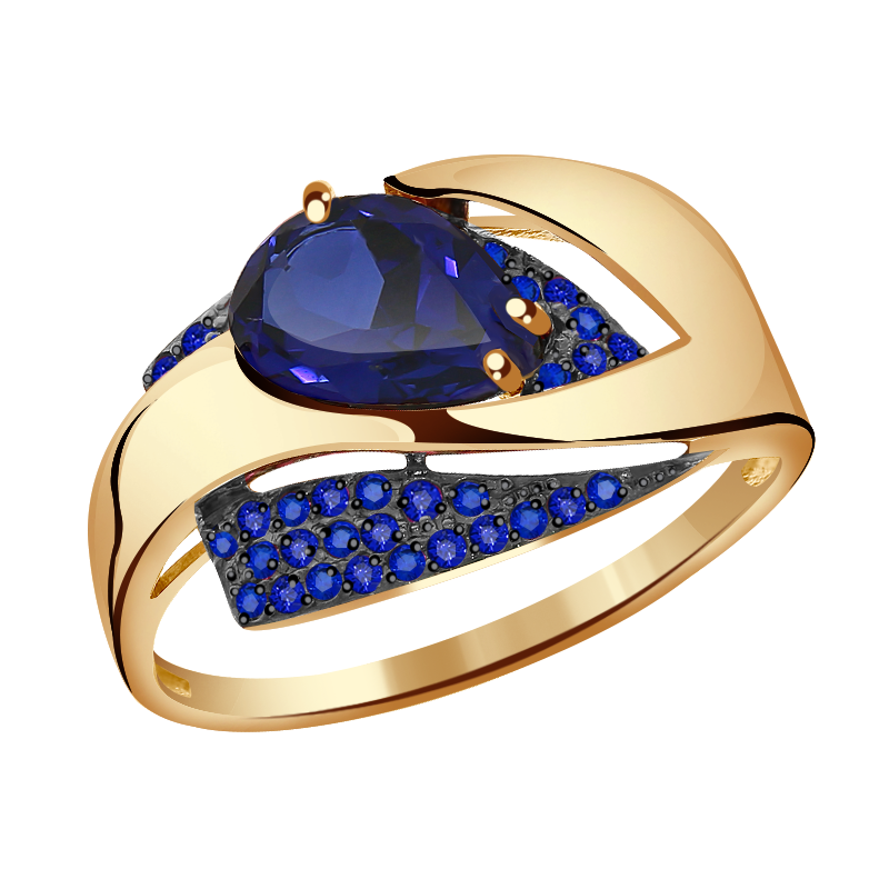 Золотое кольцо Александра с фианитом и гидротермальным сапфиром