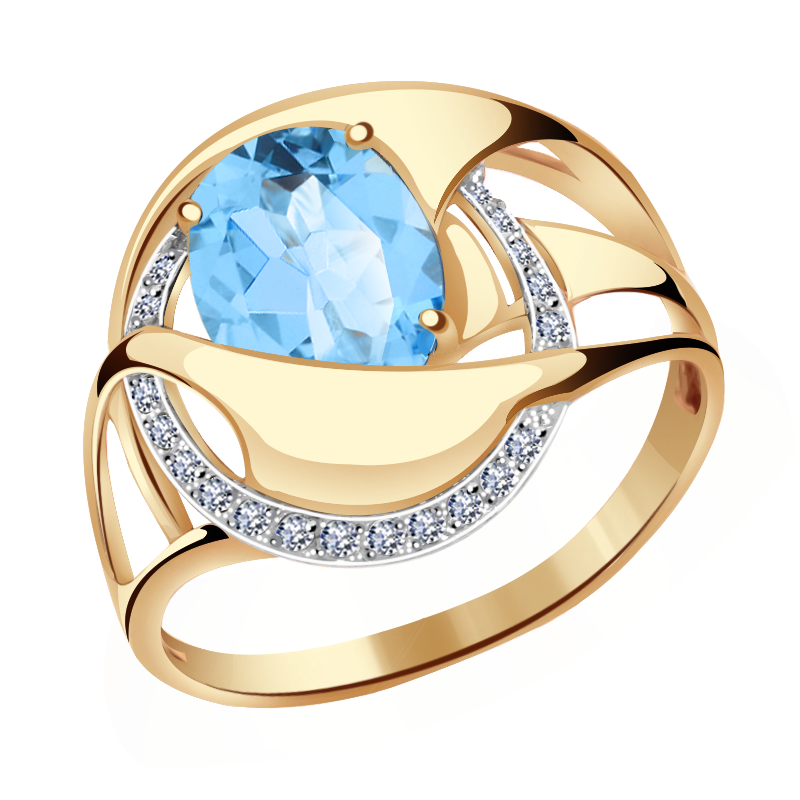 Золотое кольцо Александра с топазом и фианитом