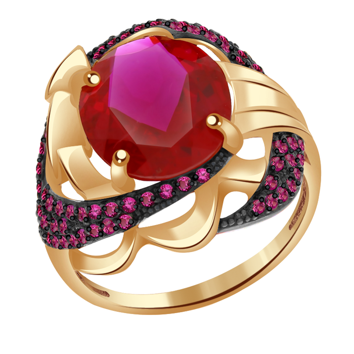 Золотое кольцо Александра с фианитом и рубиновым корундом