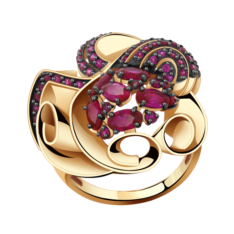 Золотое кольцо Александра с фианитом и рубиновым корундом