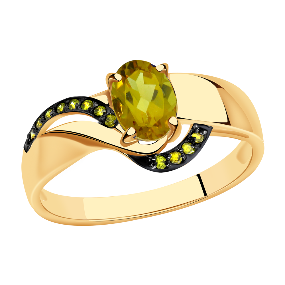 Золотое кольцо Александра с ситаллом цвета Султанит и фианитом