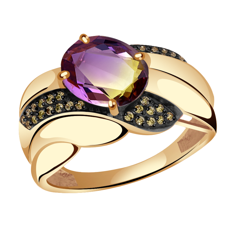Золотое кольцо Александра с фианитом и Аметрин