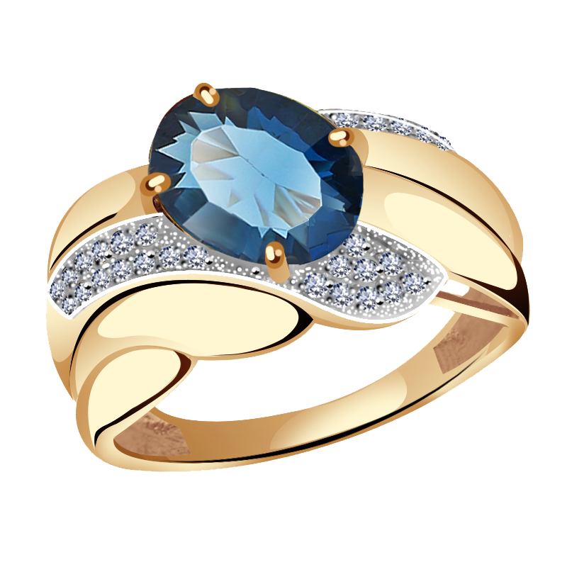 Золотое кольцо Александра с ситаллом цвета Лондон топаз и фианитом
