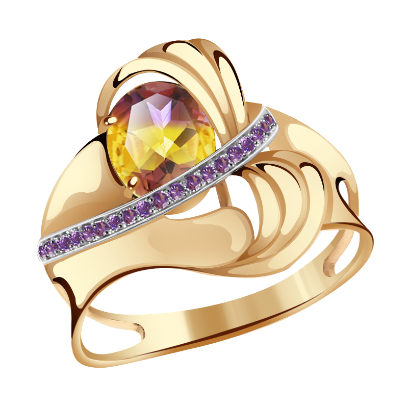 Золотое кольцо Александра с фианитом и Аметрин