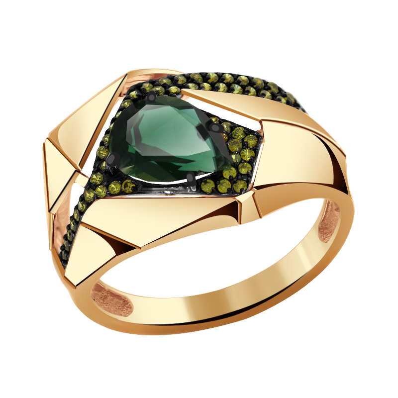Золотое кольцо Александра с фианитом и турмалином