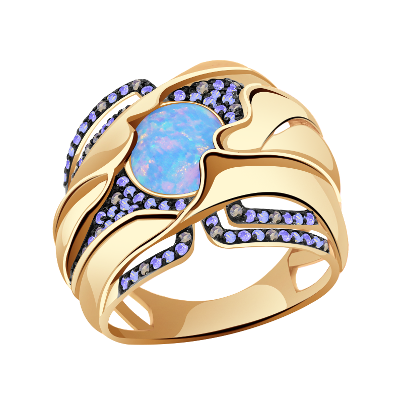 Золотое кольцо Александра с фианитом и опалом