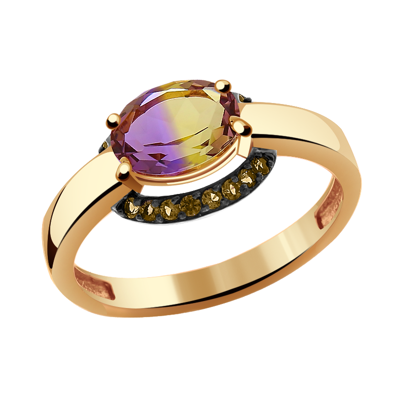 Золотое кольцо Александра с фианитом и аметрином