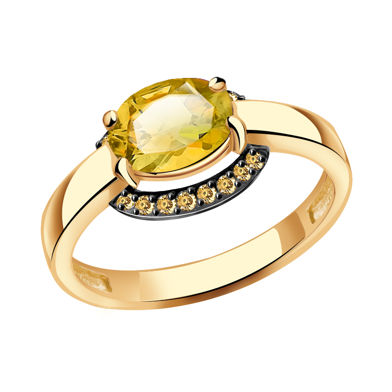 Золотое кольцо Александра с фианитом и цитрином
