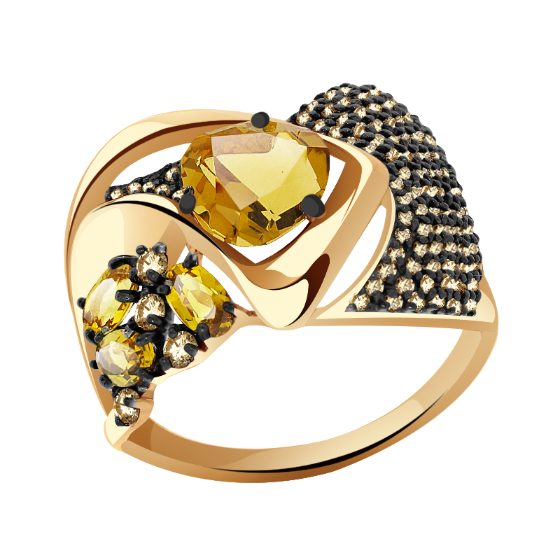 Золотое кольцо Александра с фианитом и цитрином