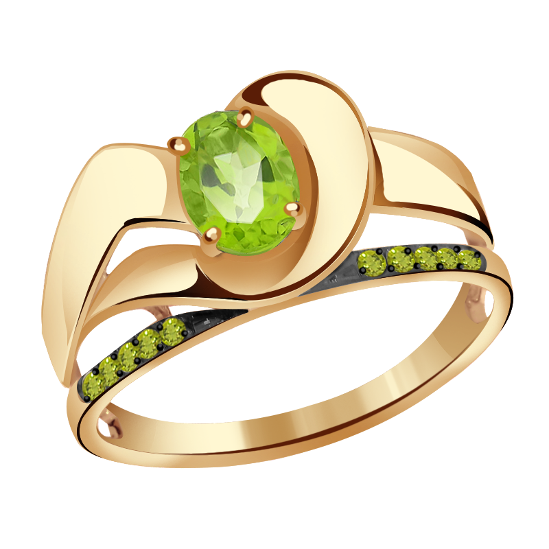 Золотое кольцо Александра с фианитом и хризолитом