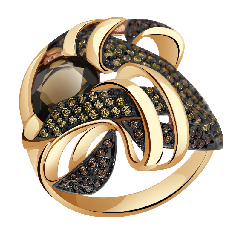 Золотое кольцо Александра с фианитом и раухтопазом