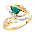 Золотое кольцо Diamant с бриллиантом и гидротермальным изумрудом