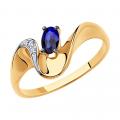 Золотое кольцо Diamant с бриллиантом и сапфиром