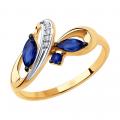 Золотое кольцо Diamant с бриллиантом и сапфиром