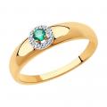 Золотое кольцо Diamant с бриллиантом и изумрудом