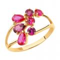 Золотое кольцо Diamant с родолитом, миксом камней и рубиновым корундом