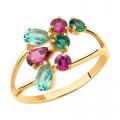 Золотое кольцо Diamant с ситаллом цвета Турмалин, родолитом и миксом камней