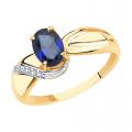 Золотое кольцо Diamant с фианитом и сапфировым корундом