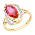 Золотое кольцо Diamant с фианитом и рубиновым корундом