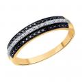 Золотое кольцо SOKOLOV с бриллиантом и чёрным бриллиантом
