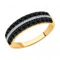Золотое кольцо SOKOLOV с бриллиантом и чёрным бриллиантом