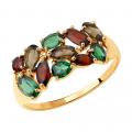 Золотое кольцо SOKOLOV с ситаллом цвета Кварц зеленый и миксом камней