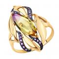 Золотое кольцо SOKOLOV с ситаллом цвета Аметрин и фианитом