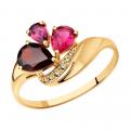 Золотое кольцо SOKOLOV с фианитом, гранатом, родолитом и рубиновым корундом
