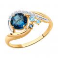 Золотое кольцо SOKOLOV с топазом, фианитом, миксом камней и Лондон топазом